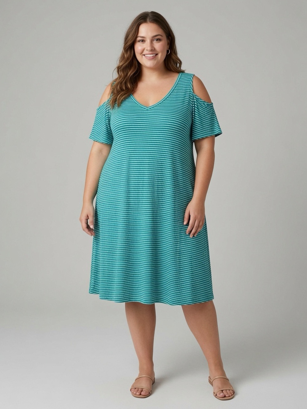 Falls Creek Teal and White Striped Sleeveless Dress